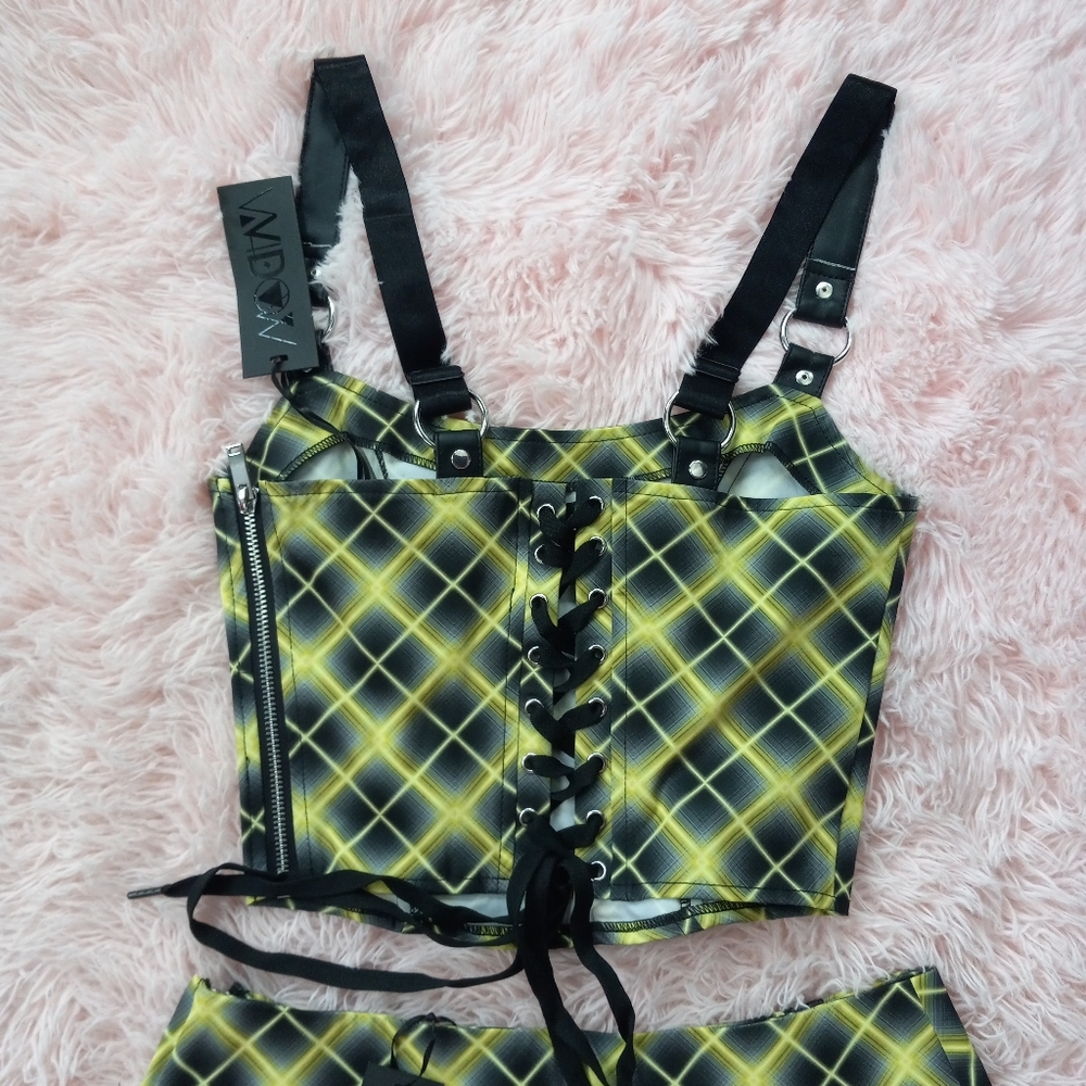 Dolls kill Vile & Enchanted plaid mini skirt set- widow goth corset SOLD OUT! - Picture 13 of 13